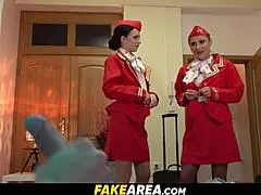 flight attendants fuck crazy in pantyhose during wild lesbian orgy