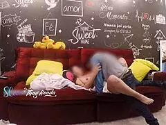 hot wife thay ksada receiving the delivery man letting him fuck her on the sofa in her house