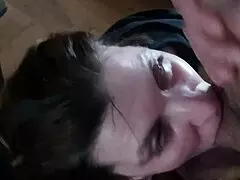 Homemade blowjob ends with cum in mouth swallow