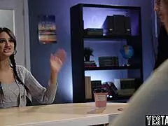 lesbian latina milf teacher fucks two teen 18+ students in classroom