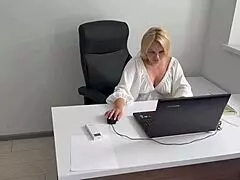 Office secretary masturbates at work