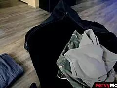 blonde stepmom gets caring attention to her wet pussy from stepson on sofa