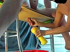 cfnm femdom milks stallion with flashlight teasing his huge cock