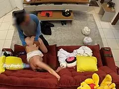 Hot Wife Welcomes Delivery Guy on Sofa 😏