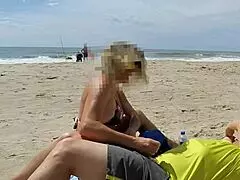 Big-titted stranger milf masturbates and fingers her pussy before public handjob cumshot outdoors