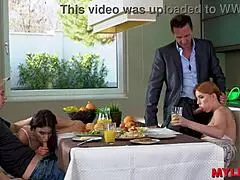 Are naughty family milfs cheating in a wild living room orgy?