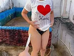 My Stepmother Bathes In The Patio In Bikini, Revealing Her Irresistible Ass