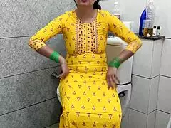 Indian hot stepmother gets fucked by stepson in the washroom with dirty hindi talk