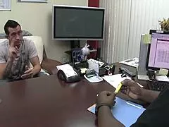 Brunette mom sucking big cock while fingering herself in stockings