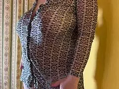 Big boobed slut wife with shaved pussy lets me cum inside with impregnation chance side view