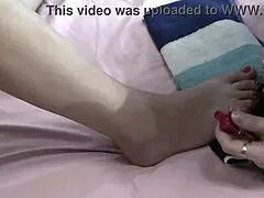 Milf blonde mature and cute brunette virgin paint toes in stockings, handjob fingering lesbians?