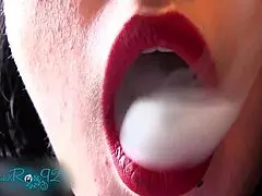 Matte red lipstick smoking fetish