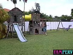 Careful milf stepmom Aimee Cambridge teaching a few tricks to her stepson