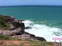 Tarra white licenses her tongue to lick pussy at the beach with a brunette teen