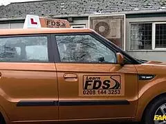 The milf examiner makes sexual advances to distract the male student in fake driving school.