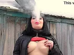 Milf smokes while cumming in amateur hairy pussy masturbation fetish