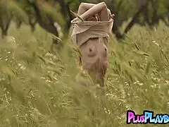 Totally naked small tits brunette babe exposed