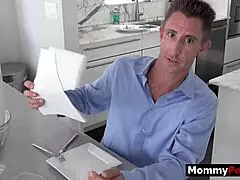 stepmom gives stepson blowjob next to his busy stepdad 😏