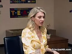 at work, the blonde mature teacher is hammered by the head teacher's fat dick, bent over in doggystyle position