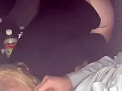 pretty hooker blows a guy in his car at night and makes him cum in her mouth then spits it out on his dick only to suck it right back off