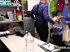 Busty milf suspect rides two cocks in the back room office 😈