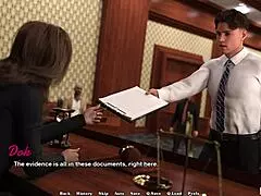 Law school roleplay unfolds with a cute redhead teen and milf in close-up kissing scenes