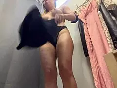 an excited girl with big tits tries on clothes 😍