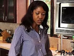 Feminge 4k a black employee is using a strap to fuck a blonde slut