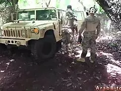 blonde milf gives outdoor blowjob to army guy