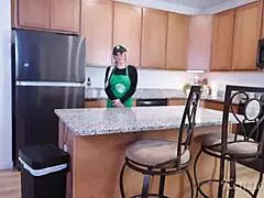 busty barista squirts on bbc and swallows cum during shift