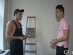 nice-looking teen beauty stands doggy fashion