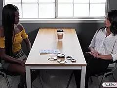 Milf police officer facesits ebony lesbian in intense oral session.