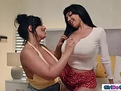 chubby gf is fingered and licks big tits milf to an orgasm