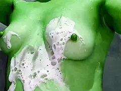 she hulk in homemade halloween cosplay with big green ass, feet, and pussy 😈