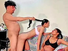 I fuck my girlfriend's stepmom. She catches us in threesome.