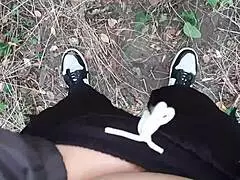 Risky lesbian masturbation in the forest