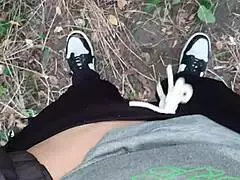 Risky lesbian masturbation in the forest