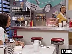 Ebony Teen Alexis Tae Eats Blonde MILF Waitress Juicy Pussy