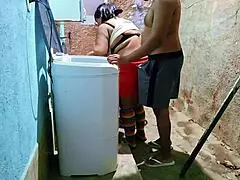 in the backyard, the stepfather passionately fucks his stepdaughter and cums twice in her mouth