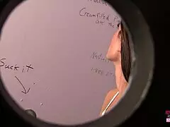 tattooed brunette randy wright masturbates in public bathroom then sucks dick