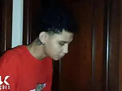 Stepson hides in closet to spy on hot stepmother.