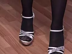 Foot Fetish And Masturbation With Shoe Brunette In Stockings Has Fun At Home