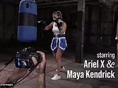 I am the milf boxer binding and fucking that pale manager so hard, making him submit to my dominance in the ring, oh god it's intense.