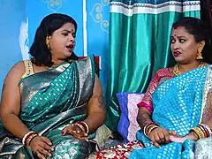 Two Desi Mallu Bhabhis Threesome with Servant at Home