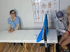 Kinky redhead milf takes half-sister to dirty gynecologist for creampie exam