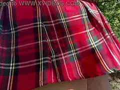 Chubby milf wife spreads hairy pussy wide in forest close-up