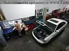 two horny milfs take anal pounding in garage