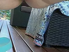 Mature Blonde Cougar Squats Outdoors Spreading Gaping Shaved Cunt