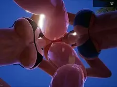 Three Big Tit Milf Lesbians, Why Not Join Their Wet Pussy Orgy Fuckfest Right on the Beach?