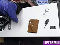 officer jack strips liftermilf for thorough body security check in garage